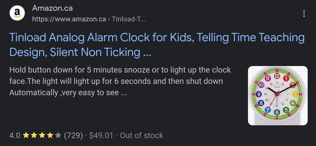 TinLoad Analog Alarm Clock for Kids - Time Teaching Design