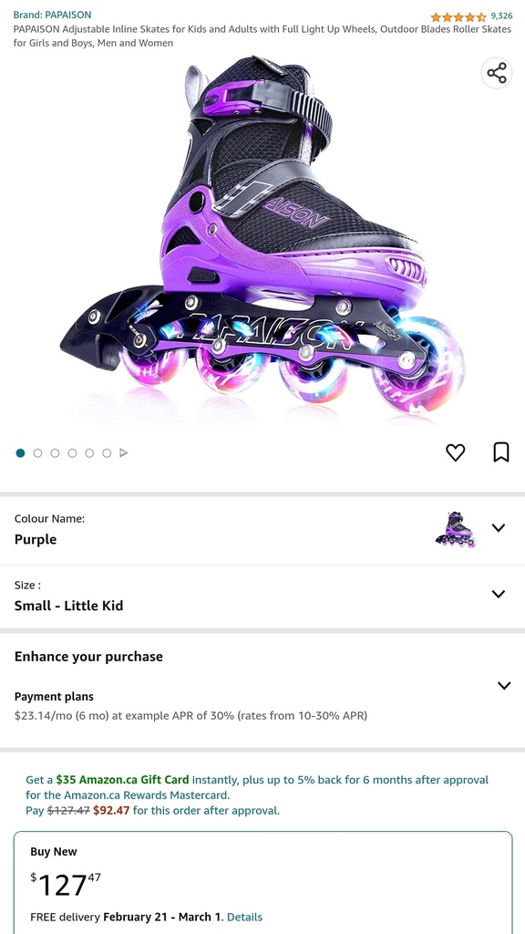 Papaison Adjustable Roller Skates for Kids - Light Up - Small - Purple