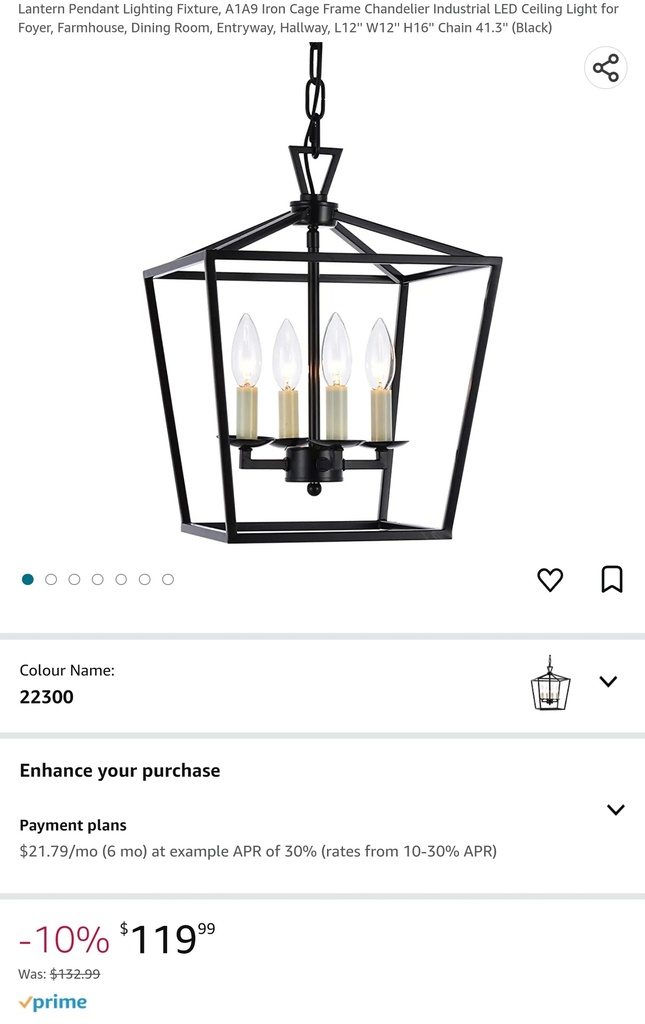 4 Light Lantern Fixture - Iron Cage w/ Chain - Black