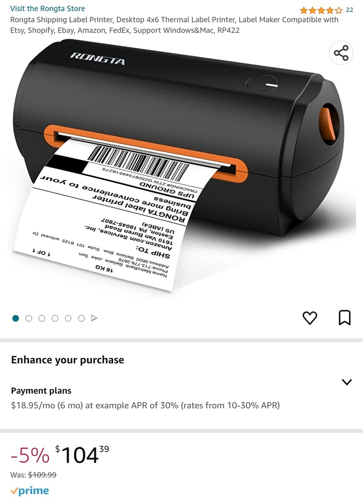 Rongta Thermal Label Printer - 4"x6"