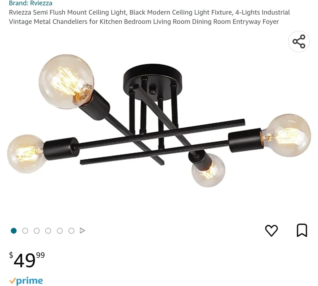 Rviezza Semi Flush Mount Ceiling Light - Black Modern - 4 Lights