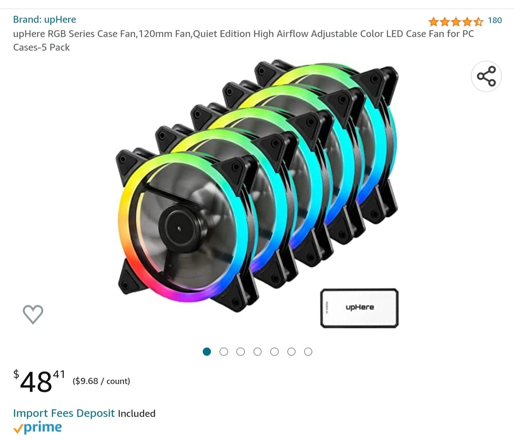 UpHere 120mm RGB Case Fans - Quiet, High Air Flow - 5-Pack