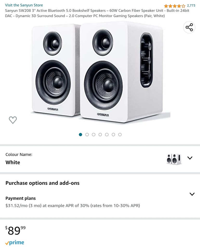 Sanyun 3" Active Bluetooth 5.0 Bookshelf Speakers