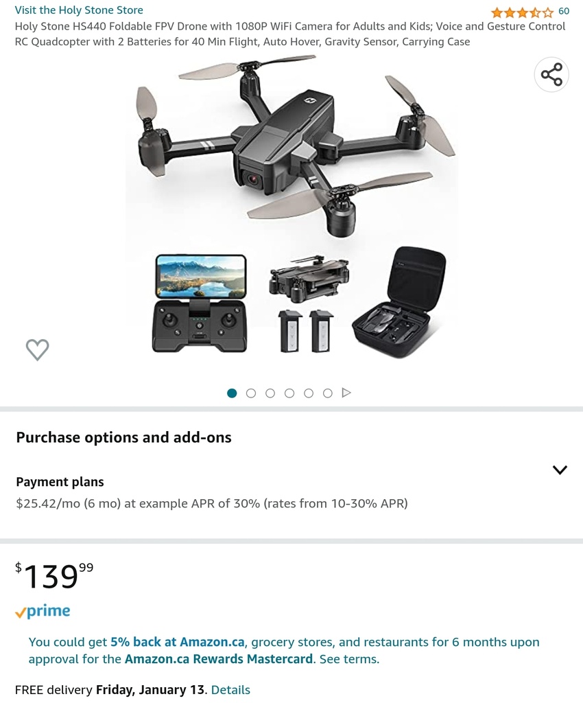 HolyStone HS440 Foldable FPV Drone with 1080P Wi-Fi Camera