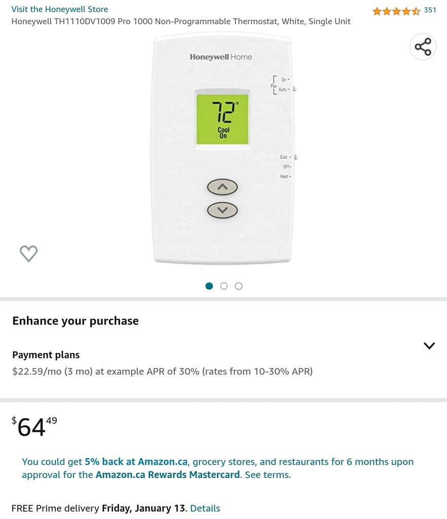 Honeywell Pro 1000 Non-Programmable Thermostat