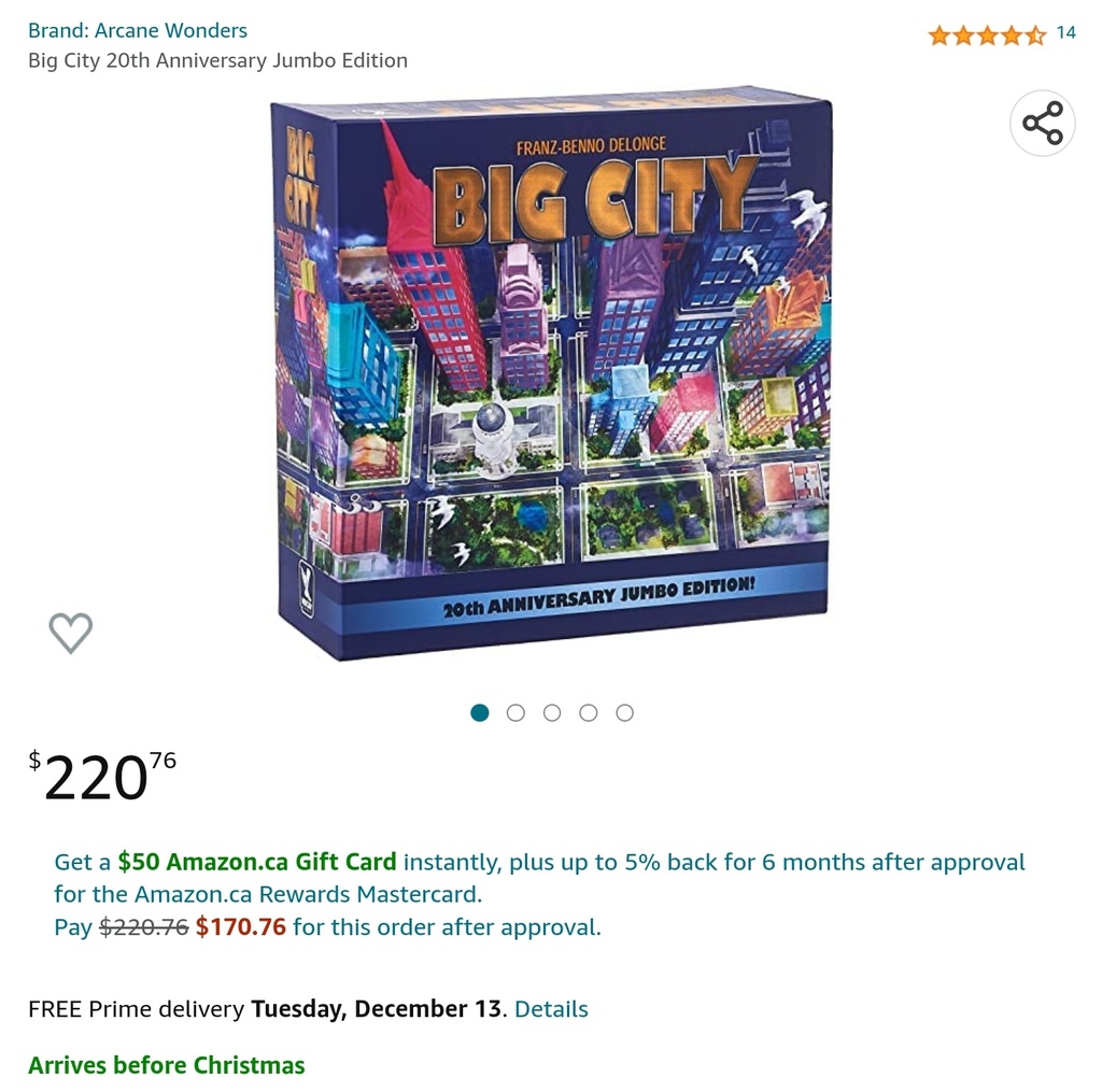 Big City 20th Anniversary Jumbo Edition Board Game