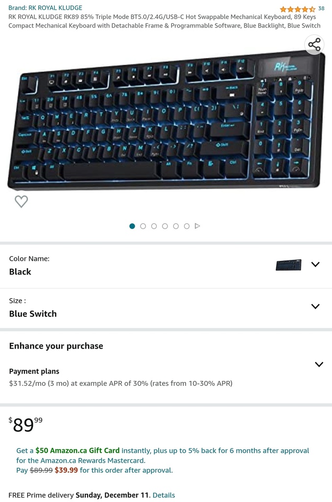 Royal Kludge RK89 - 85% Triple Mode Hot Swappable Mechanical Keyboard - Blue Switches