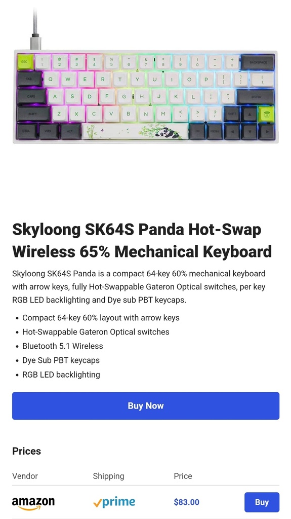 Skyloong SK64S Panda Hot-Swap Wireless 65% Mechanical Keyboard