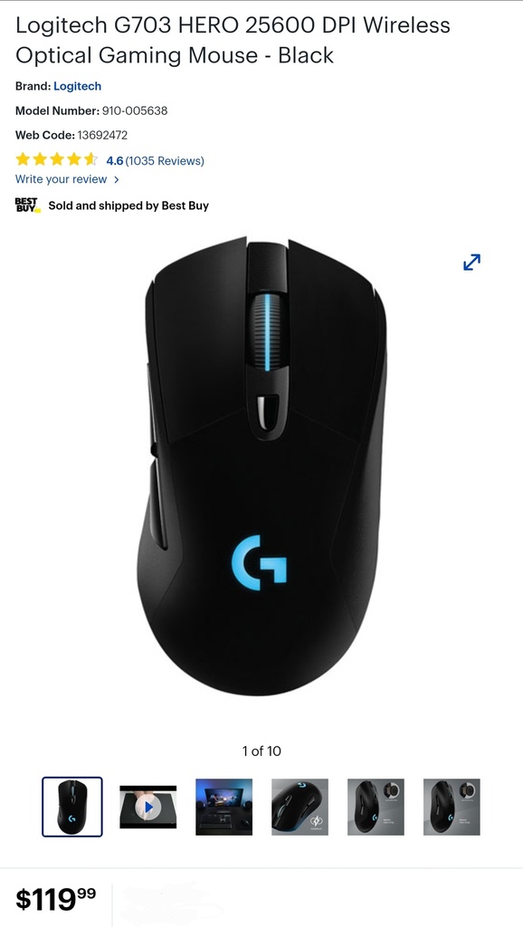 Logitech G703 Hero - 25600 DPI, Wireless, Black