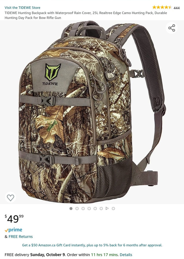 TideWe Hunting Backpack with Waterproof Rain Cover - RealTree Camo