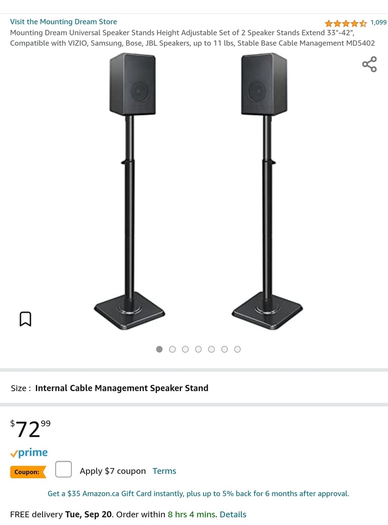 Mounting Dream Universal Speaker Stands - Height Adjustable - Set of 2