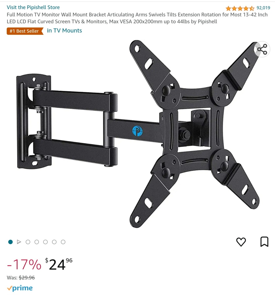 Full Motion TV Wall Mount Bracket - Fits 13-42" LED - VESA 200x200 - 44Lbs