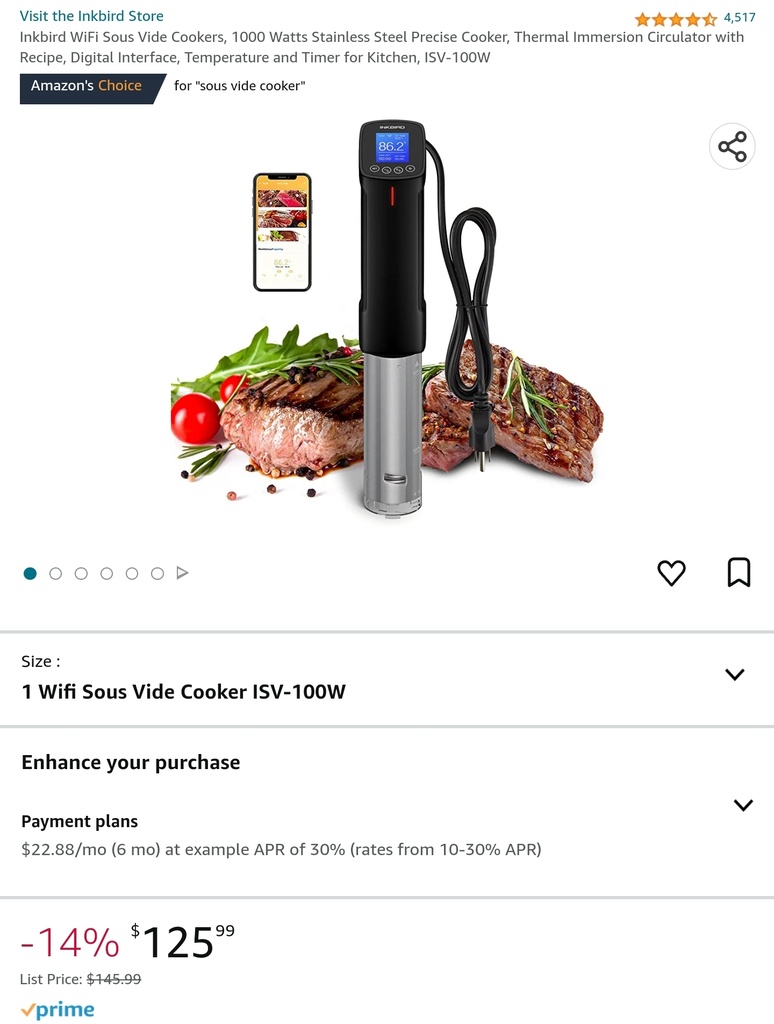 InkBird Wi-Fi Sous Vide Cooker - 1000W, Digital Interface, Timer & More