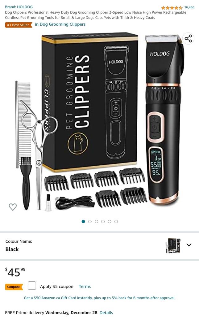 Professional Heavy Duty Dog Grooming Clipper Kit - 3 Speed Rechargeable