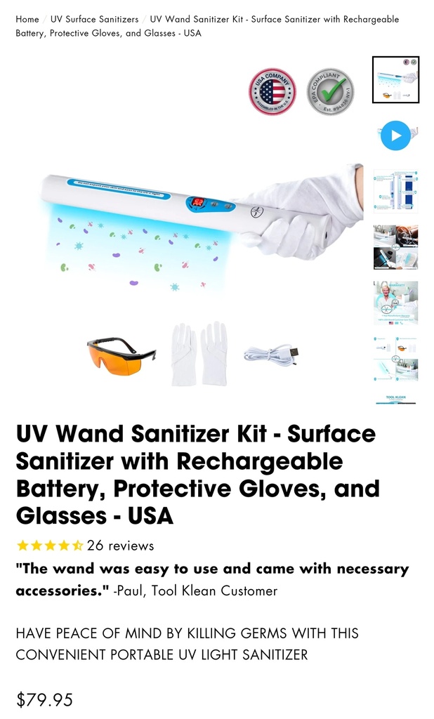 Rechargeable UV Sanitizer Wand Kit