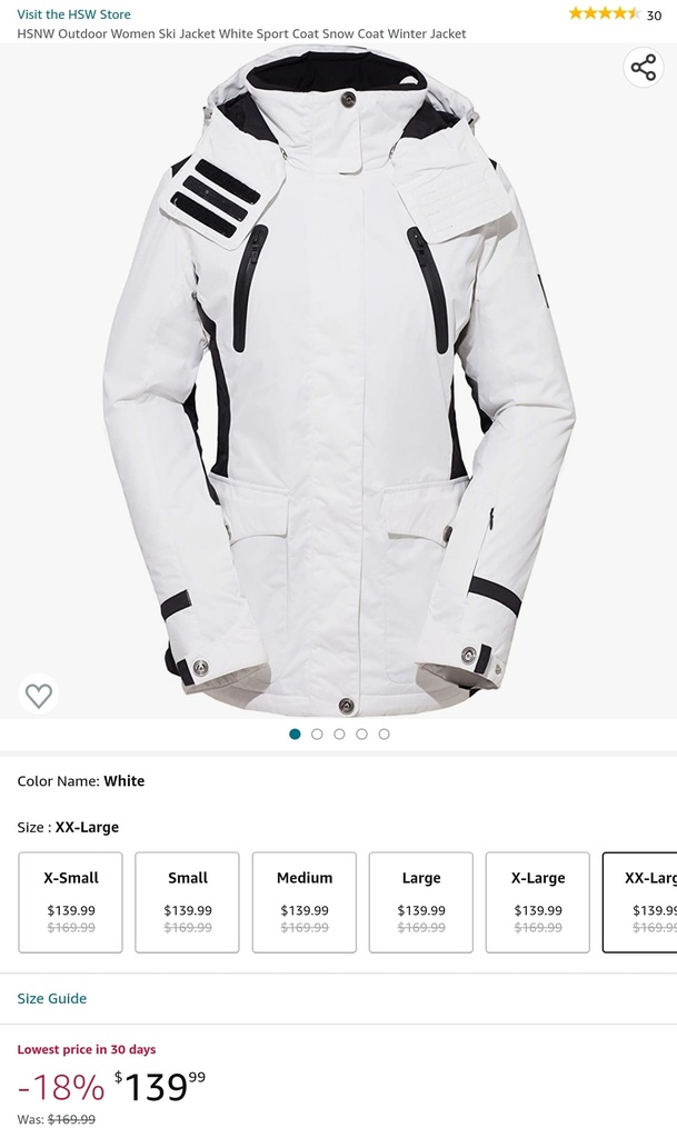 HSNW Outdoor Womens Ski Jacket - White - Stylish Design - Large