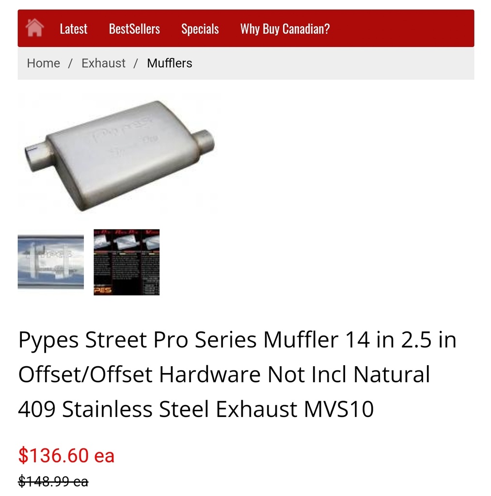 Pypes Street Pro Series Muffler - 2.5" - Stainless Steel Exhaust