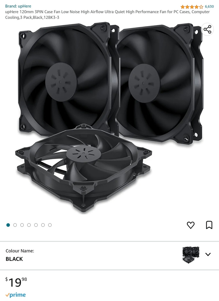 UpHere 120mm Case Fans - High Airflow & Ultra Quiet - Black - 3 Pack