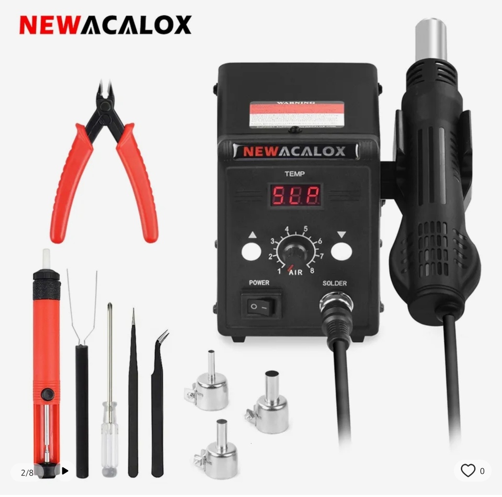 NewCalox SMD Rework Station - Hot Air Gun & Solder Iron w/ Accessories