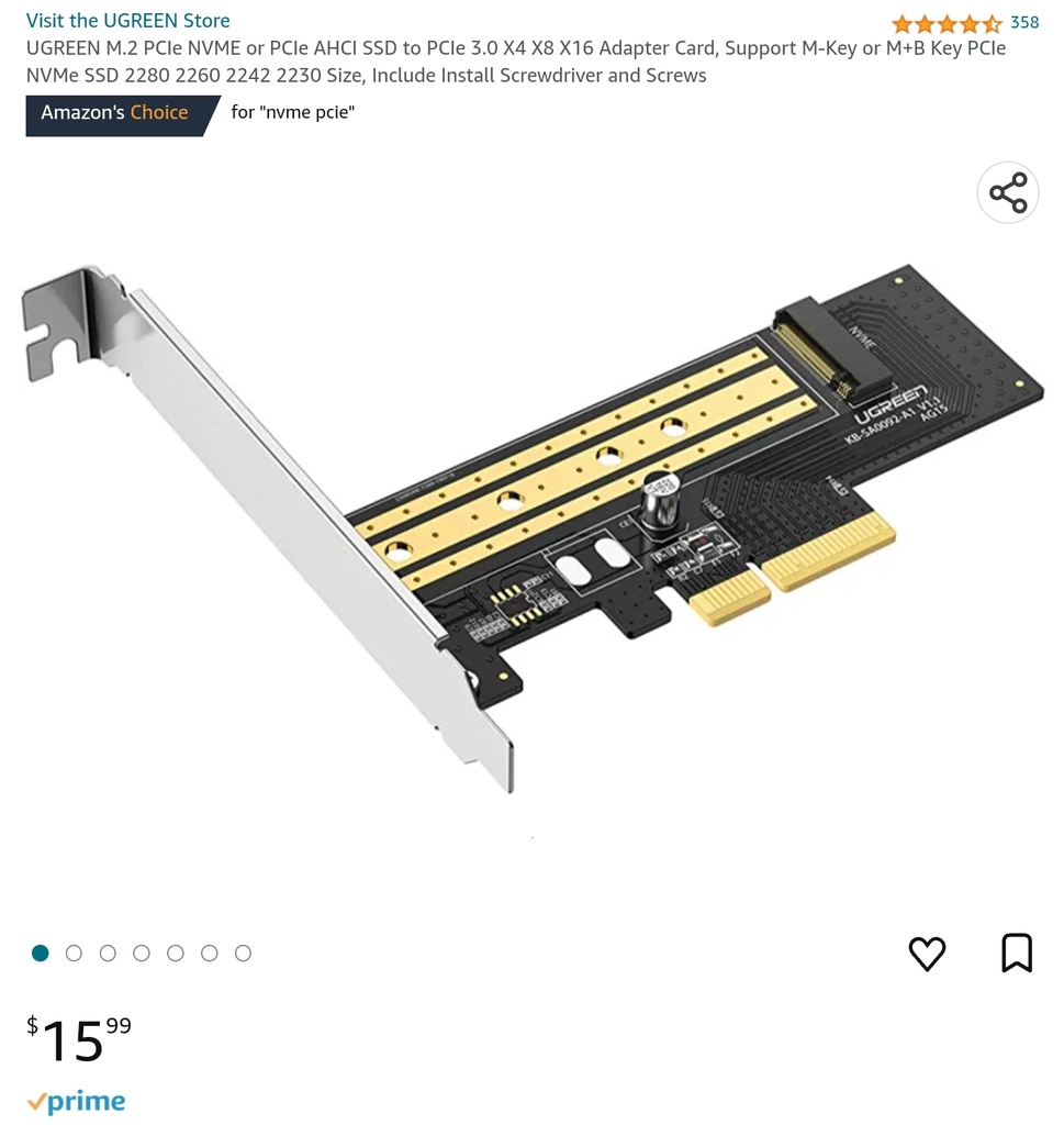 UGreen M.2 PCIe NVME to PCIe 3.0 x4 Adapter Card