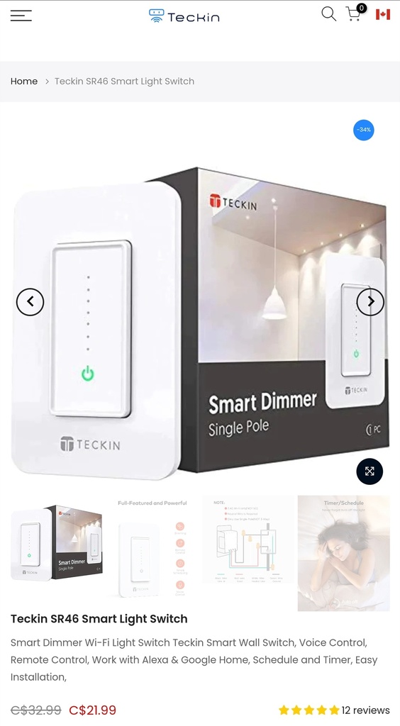 Teckin SR46 Smart Dimmer - Single Pole Light Switch