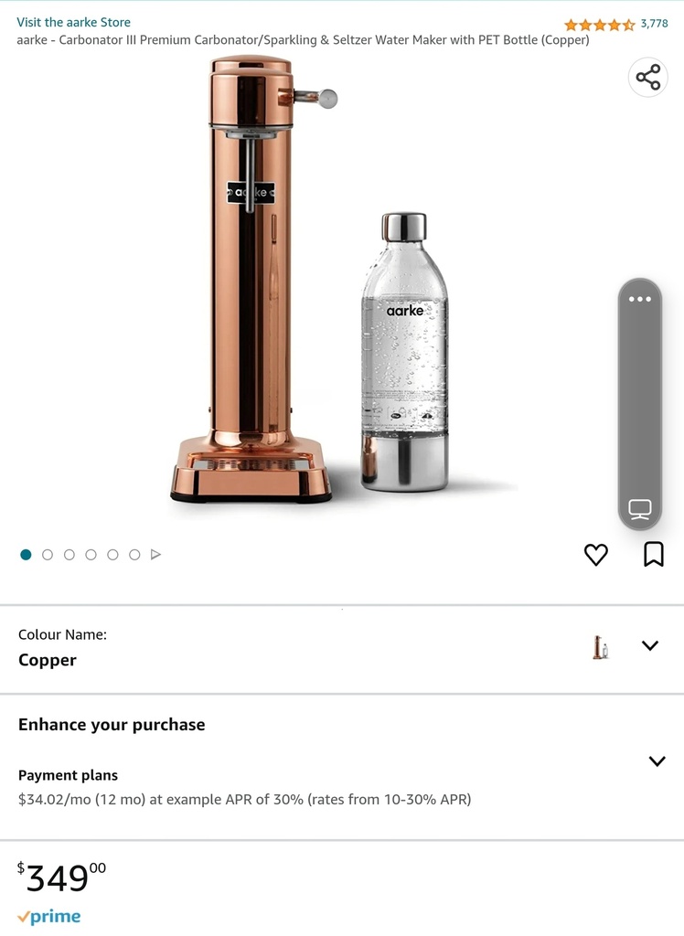 Aarke - Carbonator III - Premium Carbonator / Sparkling Water Maker with PET Bottle (Copper)