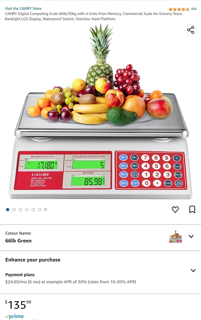 GripX 66lb Digital Computing Scale w/ Backlit LCD Display, Waterproof, Stainless Platform