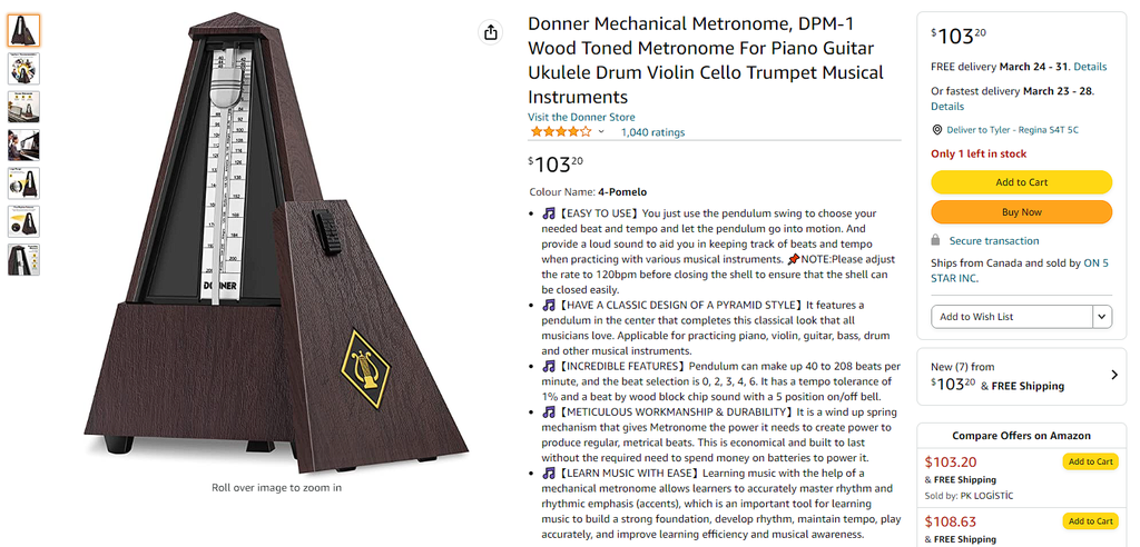 Donner Mechanical Metronome, DPM-1 Wood Toned Metronome For Piano Guitar