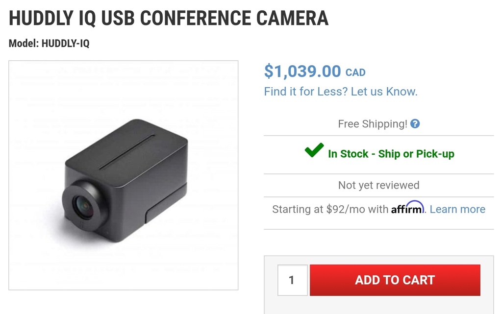 Huddly IQ USB Conference Camera - 1080P AI Tracking