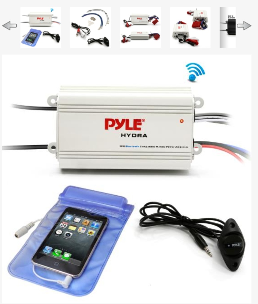 Pyle Audio PLMRMB4CW 200W Hydra Series Marine Amplifier Kit w/ Bluetooth - 4 Channels