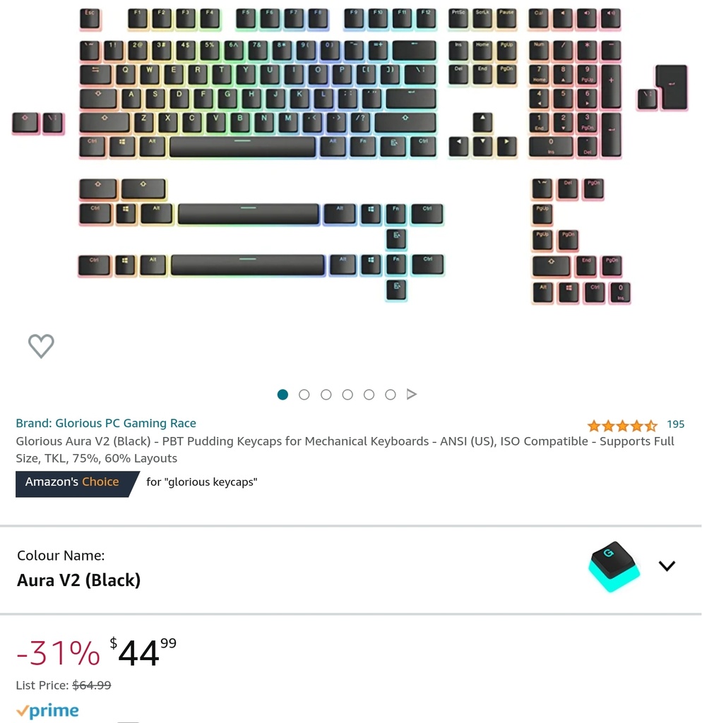 Glorious Aura V2 (Black) - PBT Pudding Keycaps for Mechanical Keyboards (ANSI) - 145 Key Set