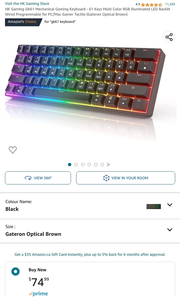 HK Gaming GK61 Mechanical Gaming Keyboard - Wired - Gateron Optical Brown Switches