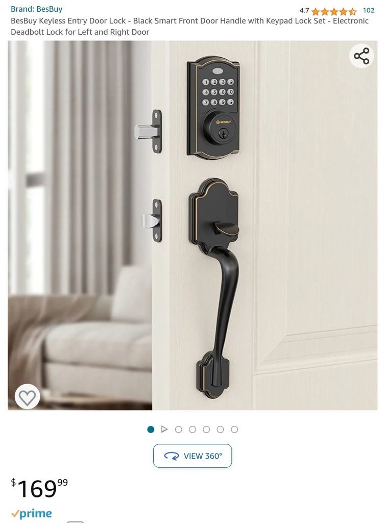 BesBuy Keyless Entry Door Lock - Black, Smart, w/ Handle & Keypad & Deadbolt Lock