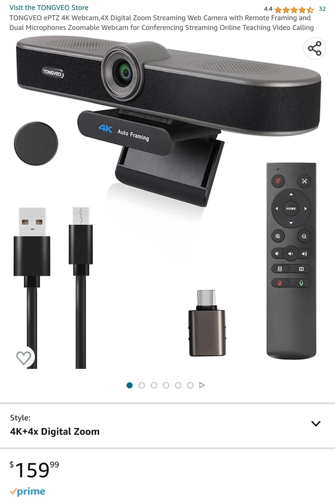 TongVeo ePTZ 4K Canverence Streaming Camera - Dual Mics, Zoomable