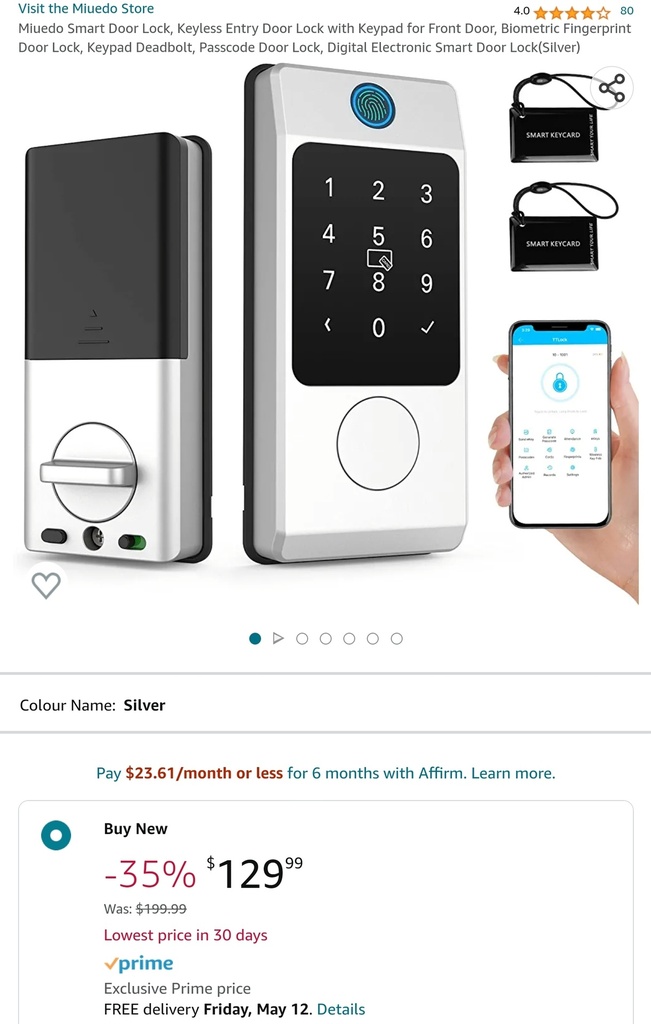 Miuedo Smart Door Lock w/ KeyCard & Fingerprint - Keypad, Deadbolt, App