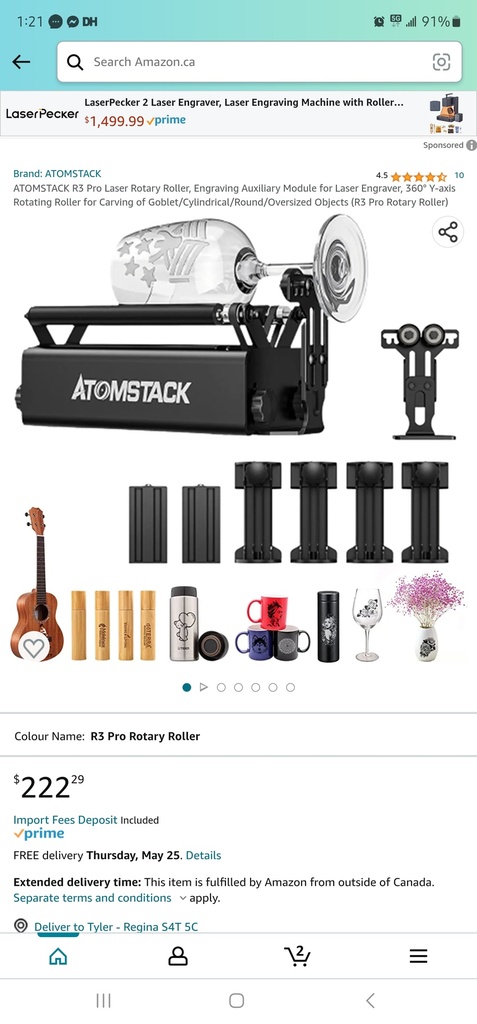 AtomStack R3 Pro Laser Rotary Roller, Engraving Auxilliary Module for Laser Engraver