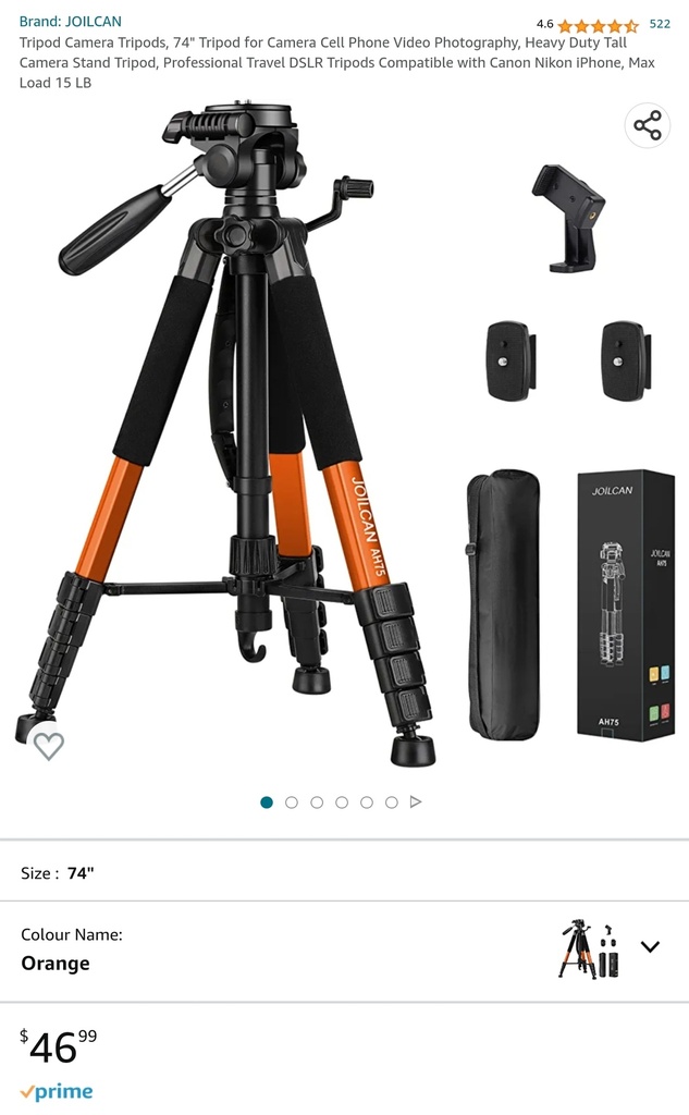 74" Tripod for Camera - Heavy Duty