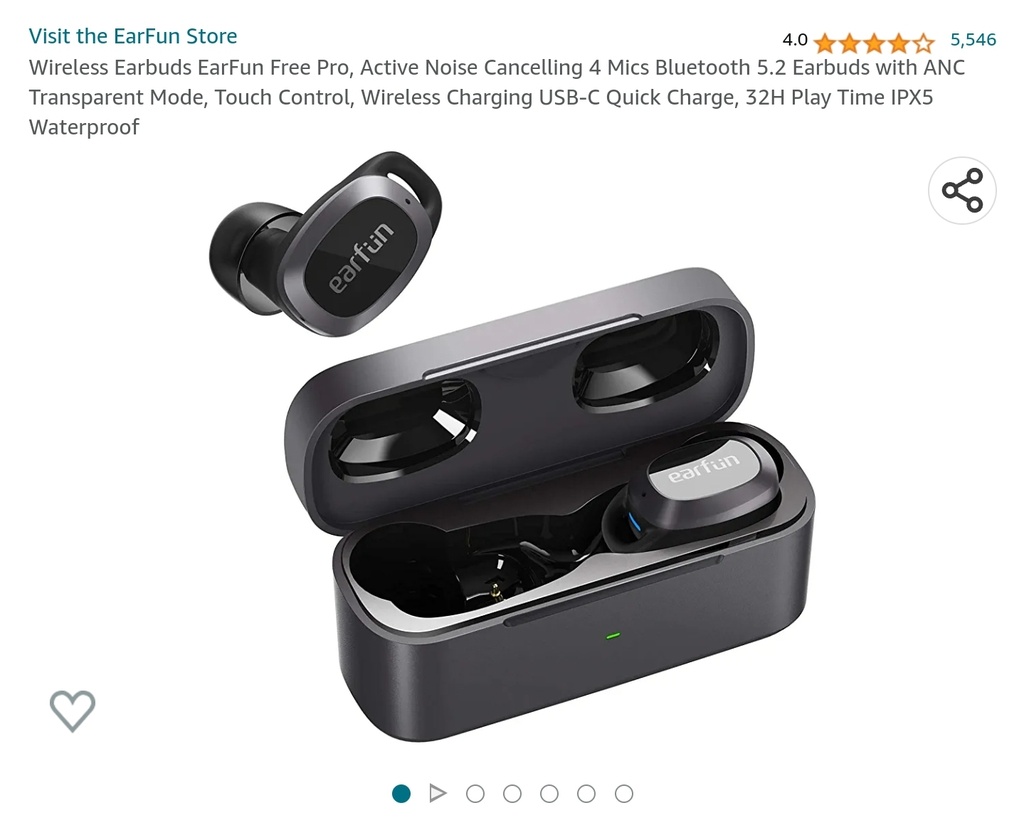 EarFun Free Pro - Wireless, Active Noise Cancelling, Bluetooth 5.2, Touch Control, Quick Charge