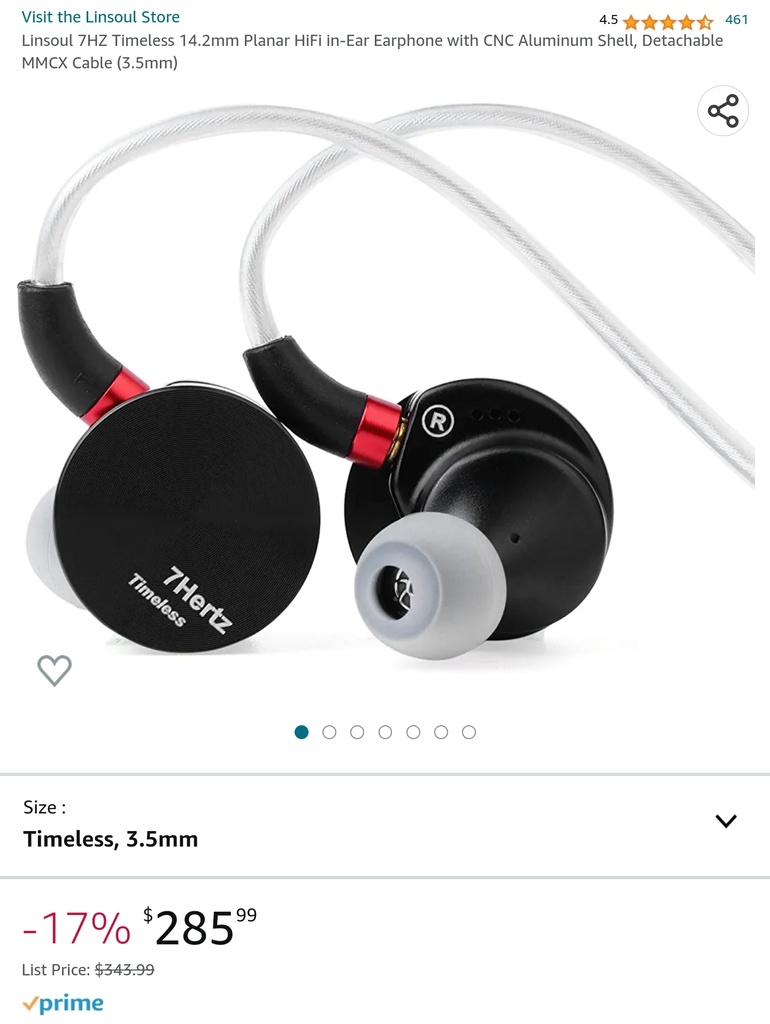 Linsoul 7Hz Timeless 14.2 Planar Hi-Fi In-Ear Earphone w/ CNC Aluminum Shell, Detachable MMCX Cable - 3.5mm