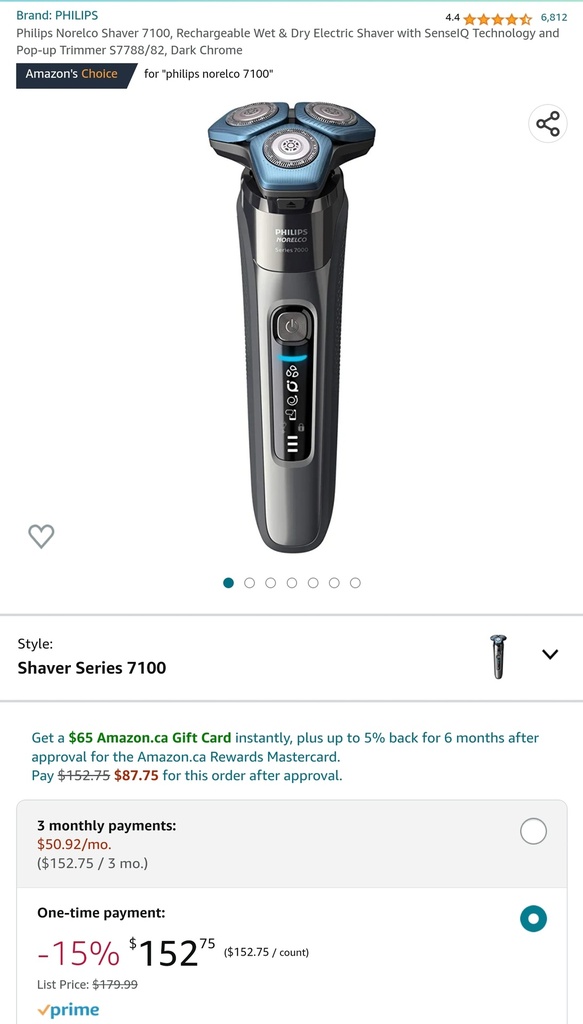 Philips Norelco Shaver 7100 - Rechargeable Wet & Dry w/ SensorIQ, Pop Up Trimmer - Dark Chrome