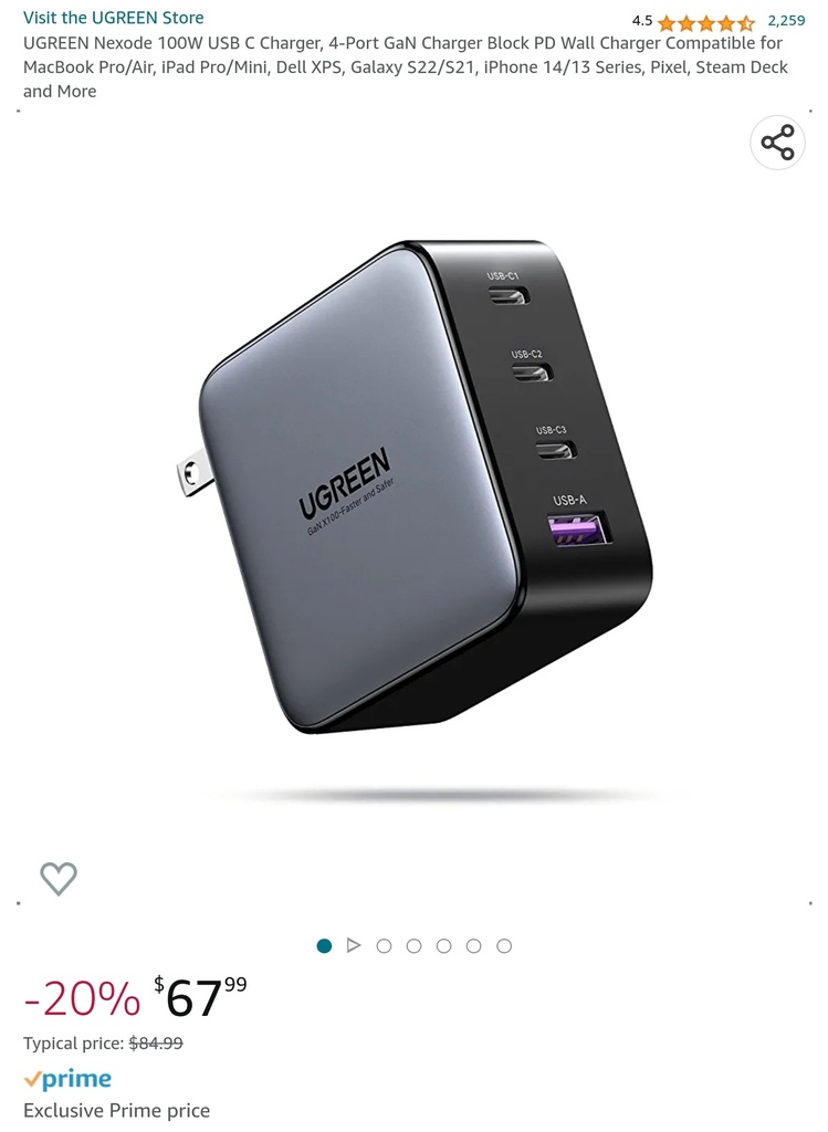 UGreen Nexode 100W USB C Charger - 4 Port GaN