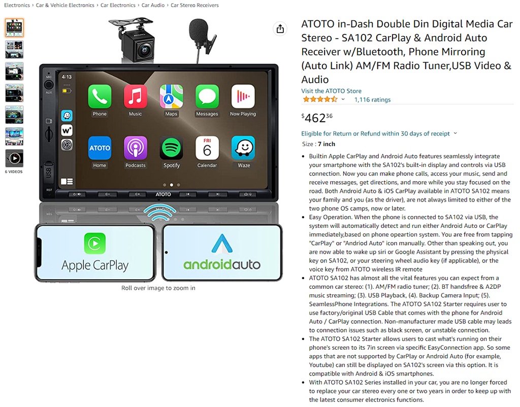 ATOTO - SA102 Double Din 7" - Android Auto, Apple CarPlay & More