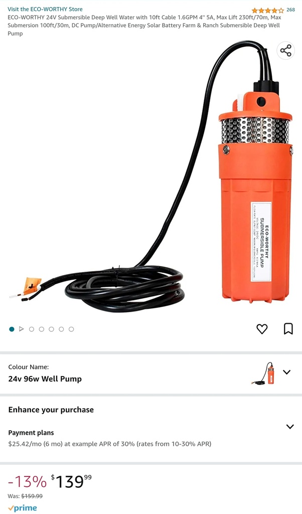 Eco-Worthy 24v Submersible Deep Well Water Pump