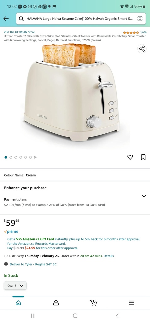 Ultrean 2 Slice Toaster - Cream