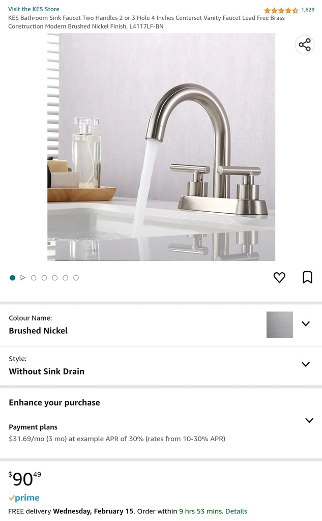 KES Bathroom Sink Faucet - Brushed Nickle