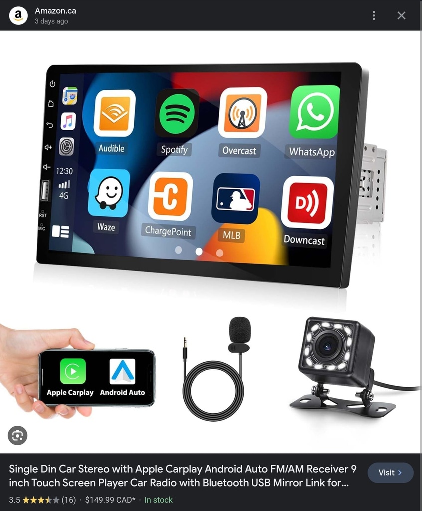 9" Display w/ Single Din Mount Car Stereo w/ Apple Carplay & Android Auto w/ Bluetooth