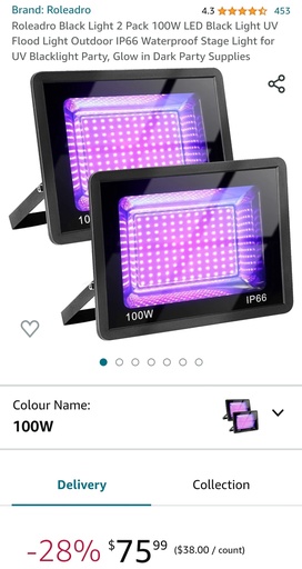 Roleadro 100W LED UV Black Light - 2 Pack