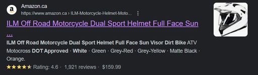 ILM Off Road Motorcycle Dual Sport Helmet - Full Face Sun Visor - DOT Approved - Medium & White