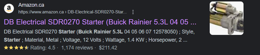 5.3L Starter 04-07 Buick Rainier