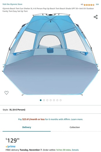 Glymnis Beach Tent Sun Shelter - XL - 4-6 Person Pop Up Tent